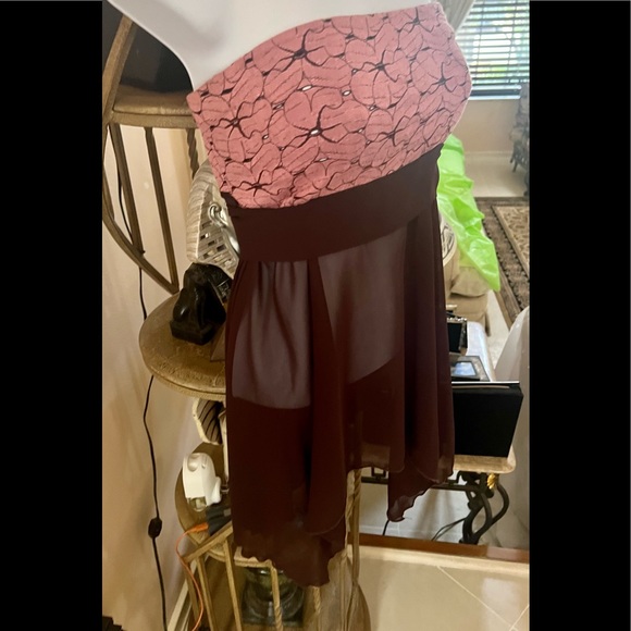 Flowy Chocolate Sheer Strapless Top/Dress Rose Floral Lace Top - Picture 3 of 11